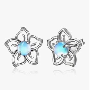 YFN Jewelers Sterling Silver Moonstone Plumeria Flower Stud Earrings